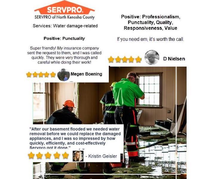 men cleaning up water in a damaged room with testimonial overlays